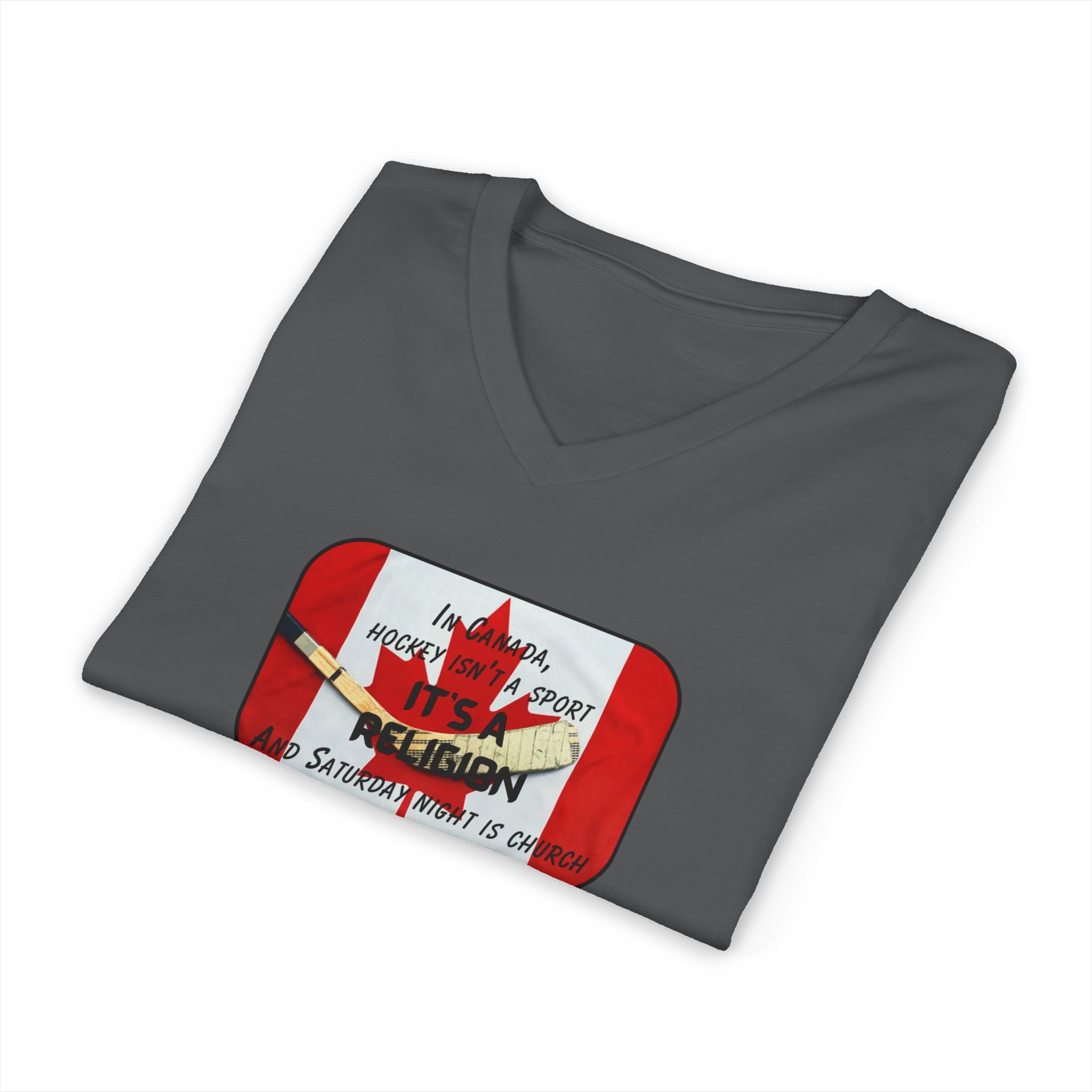Canada Hockey Religion V-Neck T-Shirt