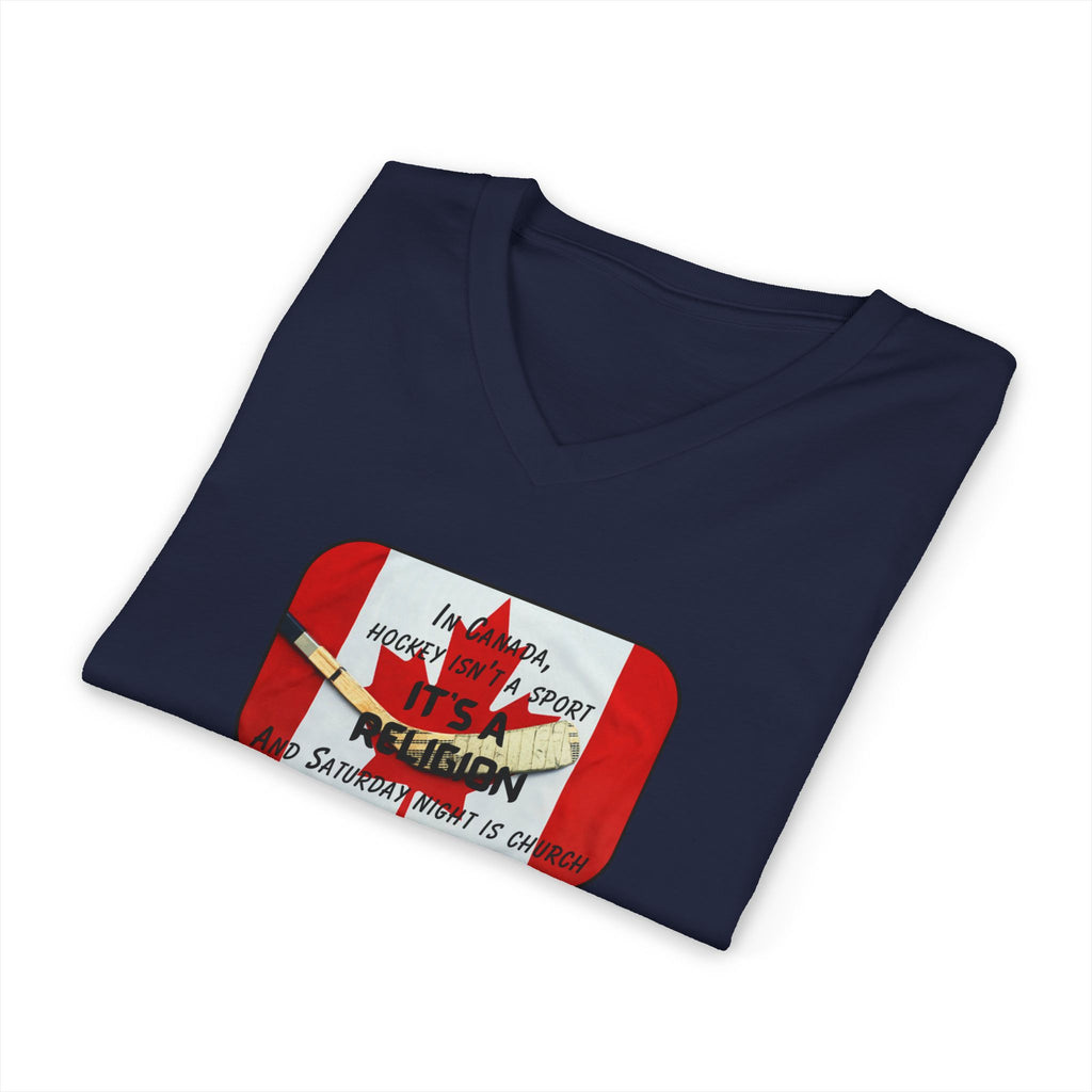 Canada Hockey Religion V-Neck T-Shirt