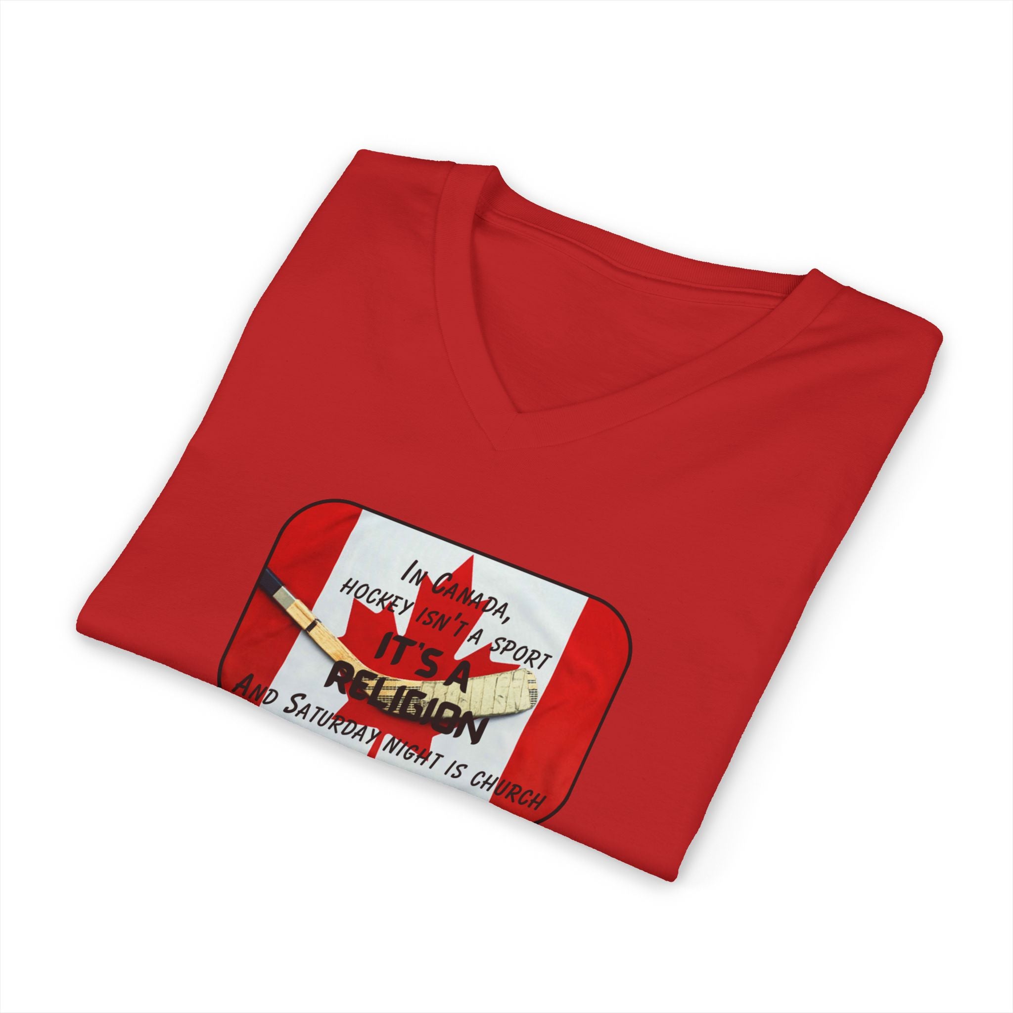 Canada Hockey Religion V-Neck T-Shirt