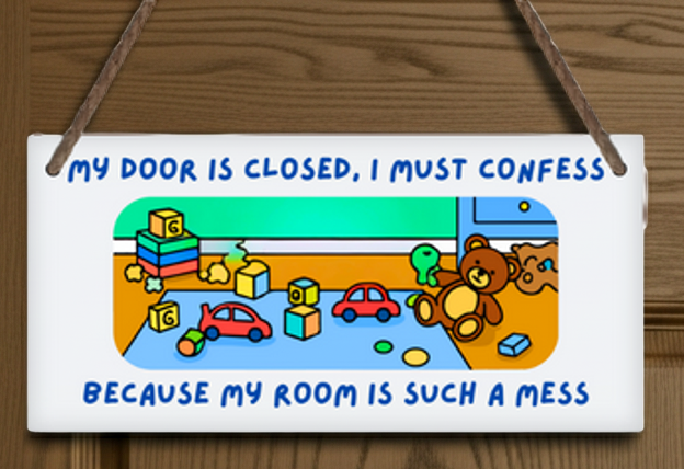 messy bedroom door wood sign